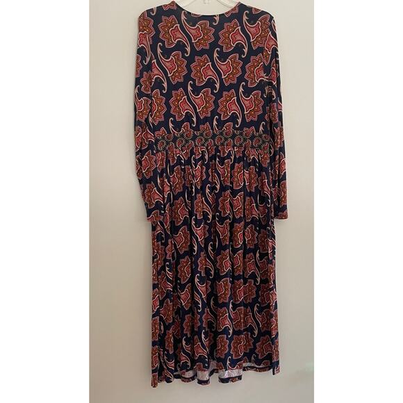 Boden Thea Long Sleeve Midi Dress French Navy Paisley Amaryllis Size 10R - Picture 7 of 9